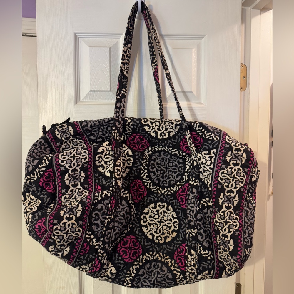 Vera Bradley large duffel bag in Canterbury magenta purple black white travel